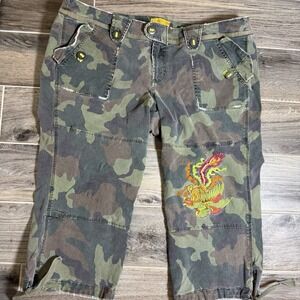 Men's Cargo Camo Shorts Dragon Embroidered Skater Y2K Grunge